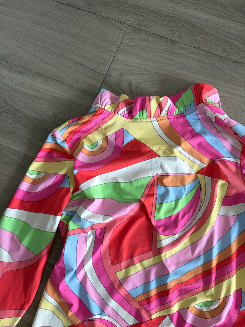Kenny Dana - ruffle neck women’s Multicolor Swirl Print Mini Dress - Picture 6 of 9